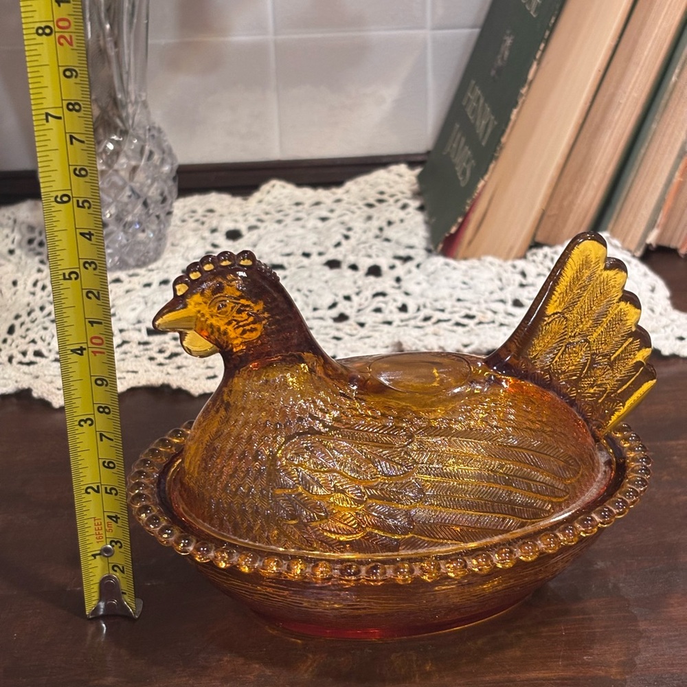 Vintage Indiana Glass Amber Hen on Nest Fairy Light - Picture 7 of 9
